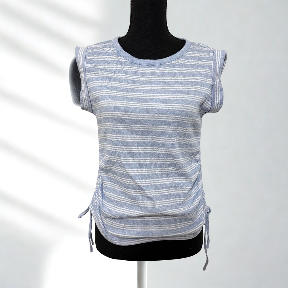 NWT Talbots Petite Ruched Crewneck Darcy Stripe Drawstring‎ Sleeveless Top